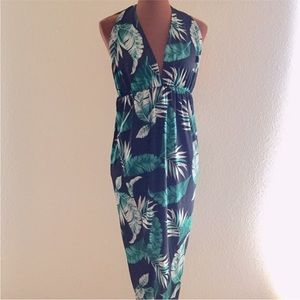 NEW Black and Green Leaf Print Halter Dress